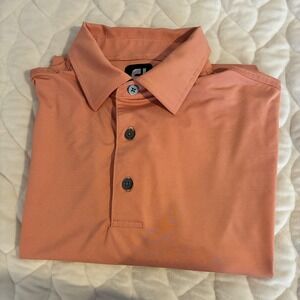 FootJoy Golf Polo Shirt Striped Performance Stretch Peach Mens Casual Golf - LRG
